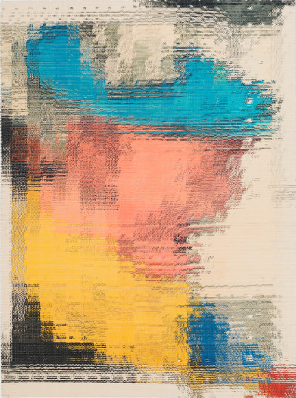 John Sparagana, Themesong Derivations, 2015. Multiple inkjet prints, sliced and mixed, on paper, 32 x 24 in. (81.3 x 61 cm.)