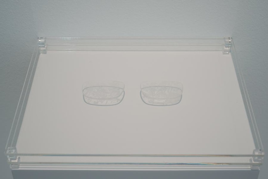 Marco Maggi, Points of View (Drawing Glasses), 2010-2012. Cuts on two high density lenses, 6 in. x 2 in. x 2 in.