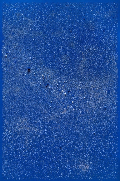 Marco Maggi, No visual distancing (Blue), 2021. Paper on paper on paper, 36 x 24 in. (91.4 x 61 cm.)