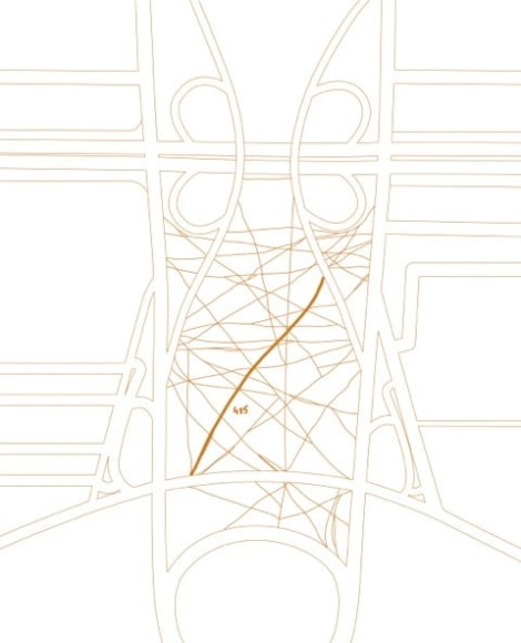 Clarissa Tossin, Bras&iacute;lia by Foot: 485 steps, 2009. Custom-made soil ink on vellum. (Ed. 3 + 2AP). 18 1/2 in. x 14 in.
