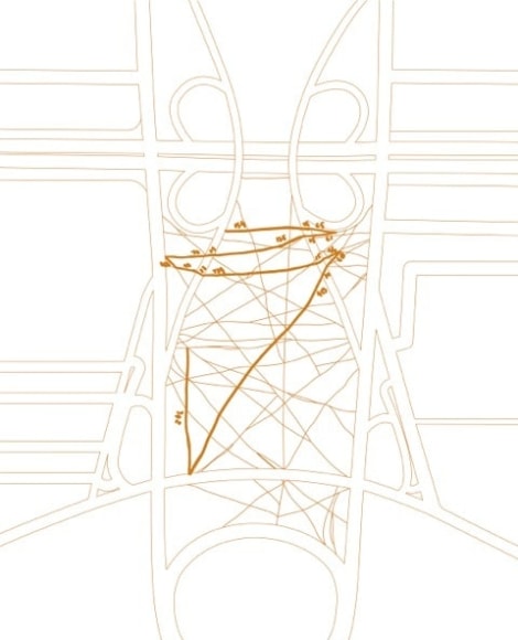 Clarissa Tossin, Bras&iacute;lia by Foot: 1,876 steps, 2009. Custom-made soil ink on vellum. (Ed. 3 + 2AP). 18 1/2 in. x 14 in.