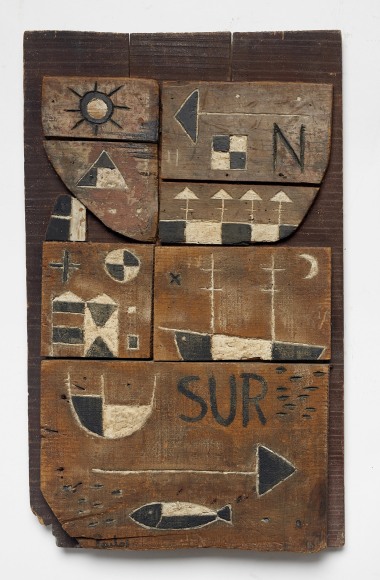 Manuel Pail&oacute;s, N/Sur, c.1960. Incised painted wood assemblage, 24 1/2 x 15 in. (62.2 x 38.1 cm.)