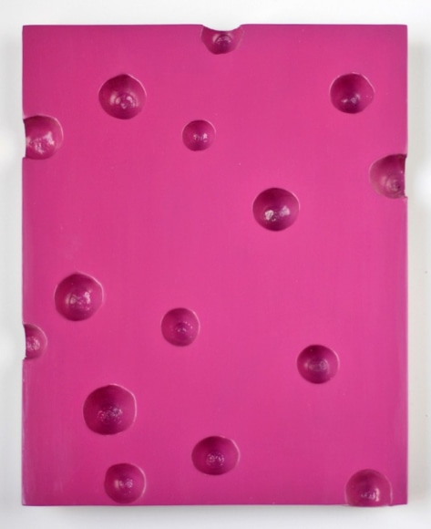 Thomas Glassford, Pink Open Cluster, 2018. Lacquer, acorns, 9 13/16 x 7 5/8&nbsp; in. (24.9 x 19.4 cm.)