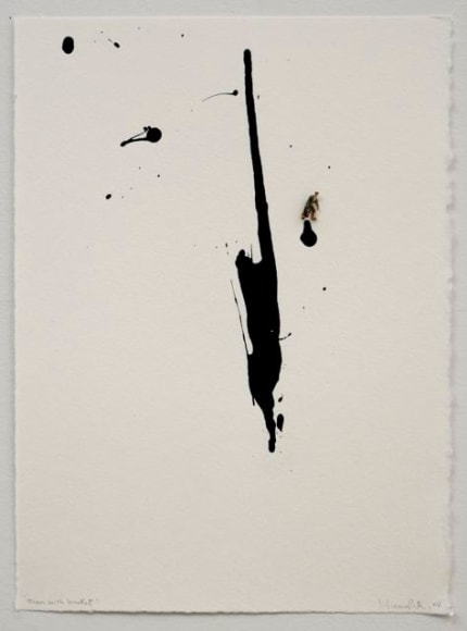 Liliana Porter, Man with Bucket, 2008. Acrylic and collage on paper, 15 x 11 in. / 38 x 28 cm.