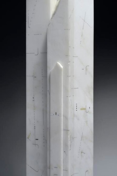 Marie Orensanz, elevar (detail), 1986. Drawing and mixed media on marble, 36 1/4 in. x 6 1/4 in. x 5 1/2 in.