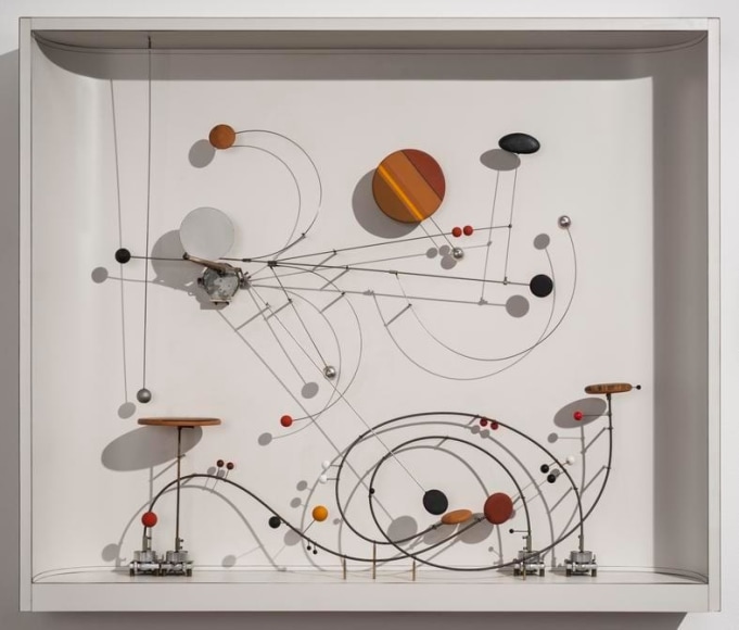 Abraham Palatnik, Objeto Cin&eacute;tico C-15, 1969-2001. Industrial paint, formica, wood, metal, magnets and engine, 30 3/8 x 35 5/8 x 5 7/8 in. / 77 x 90.5 x 14.9cm.