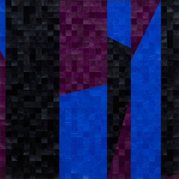 Gabriel de la Mora, 943 I (detail), 2020. Pigmented turkey feathers on museum cardboard, 16 7/8 x 16 7/8 x 1 9/16 in. (43 x 43 x 4 cm.)