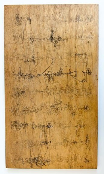 Le&oacute;n Ferrari, Untitled, 1962. Graphite on wood, 14 9/16 x 8 1/2 in. / 37 x 21.5 cm.