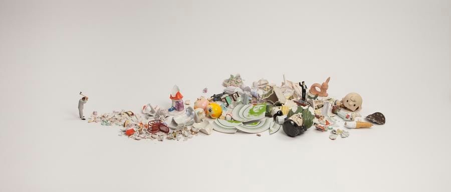 Liliana Porter, Man with Axe, 2011. Duraflex print, 23 1/4 in. x 55 in.