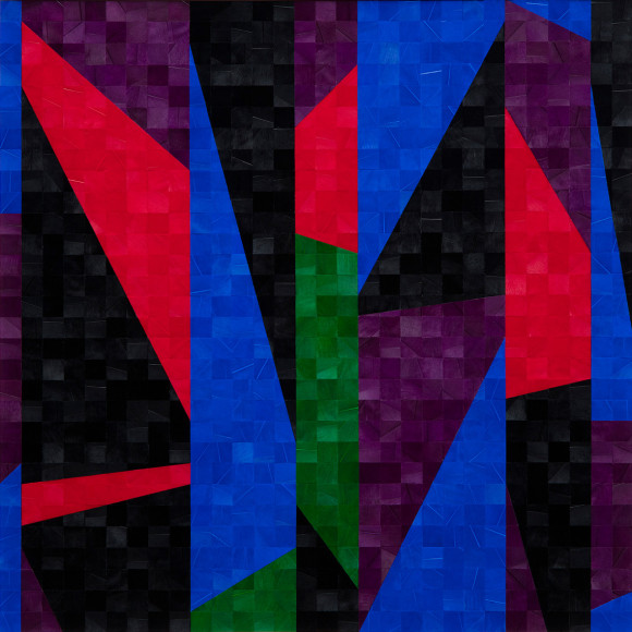 Gabriel de la Mora, 1,076 I, 2020. Pigmented turkey feathers on museum cardboard, 16 7/8 x 16 7/8 x 1 9/16 in. (43 x 43 x 4 cm.)