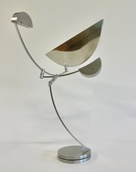 Pedro S. de Movell&aacute;n,&nbsp;SECANT, 2023. Brushed aluminum, polished aluminum, brass, stainless steel,&nbsp;19 x 25 in. [Maximum Swing] (48.3 x 63.5 cm.)