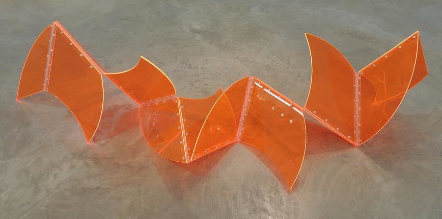 Marta Chilindron, Orange Circle 12, 2014. Acrylic, 48 in. diameter, 20 in. high, extends 8 ft.