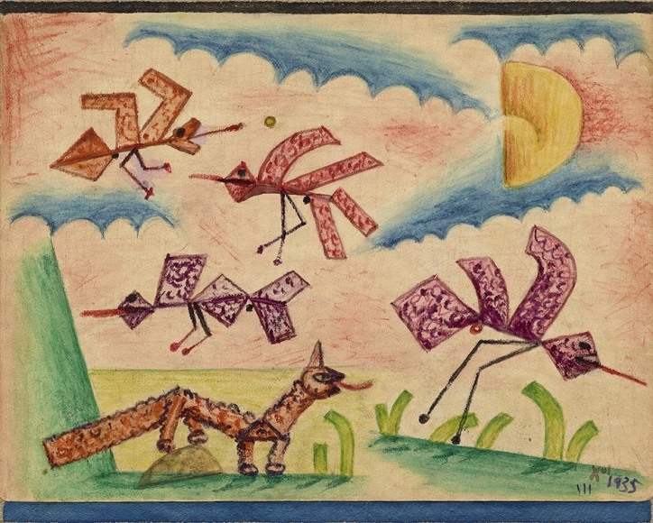 Xul Solar, Bichos. Catalogue Raisonn&eacute; #764, p. 329, 1935. Color pencil on paper, 6 1/2 x 8 5/8 in. (16.5 x 21.9 cm.)