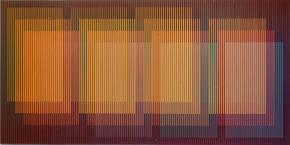 Carlos Cruz-Diez, Physichromie Panam 240, 2015. Chromography on aluminum, 78 11/16 x 157 7/16 in. (200 x 400 cm.)