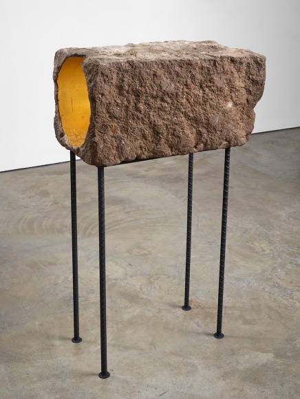 Thomas Glassford, Oculus. Quarry stone, gold leaf, iron plinth,&nbsp;15 x 28 3/4 x 15 in. (38.1 x 73 x 38.1 cm.)