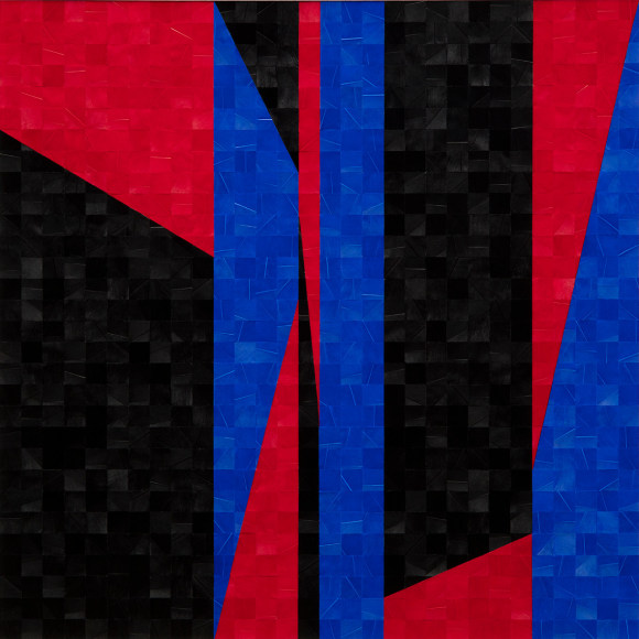 Gabriel de la Mora, 992 II, 2020. Pigmented turkey feathers on museum cardboard, 16 7/8 x 16 7/8 x 1 9/16 in. (43 x 43 x 4 cm.)