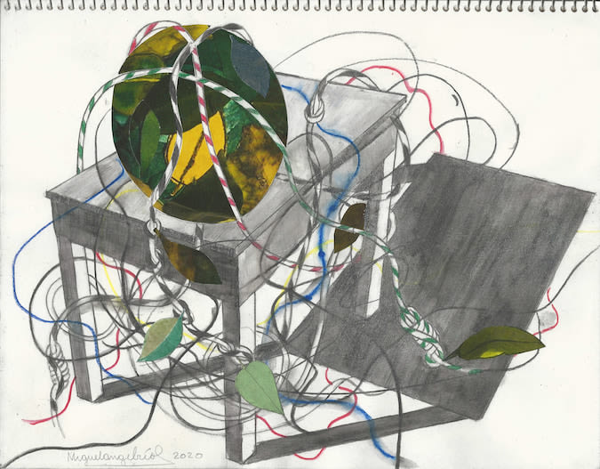 Miguel &Aacute;ngel&nbsp; R&iacute;os, Untitled N&ordm; 2, 2020. Charcoal, graphite, watercolor and collage on paper, 11 x 14 in. (27.9 x 35.6 cm.)