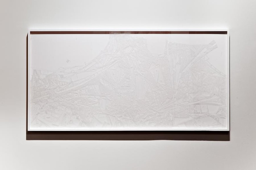 Marco Maggi, Plexi Line, 2013. X-Acto knife cuts on polycast Plexiglas, 62 in. x 32 in.