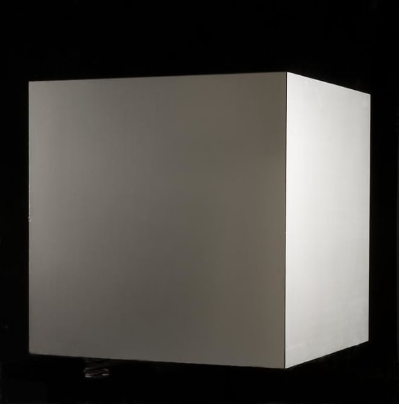Antonio Asis, Cube No. 5, 1969. Aluminum, wood, springs, 23 5/8 in. x 23 5/8 in. x 23 5/8 in.