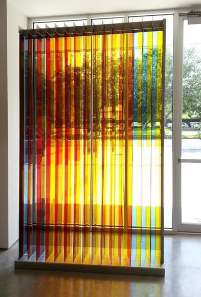 Carlos Cruz-Diez, Transchromie Dames A, 1965/2009. Plexiglas, brushed stainless steel, 102.5 in. x 61 in. x 14.5 in.