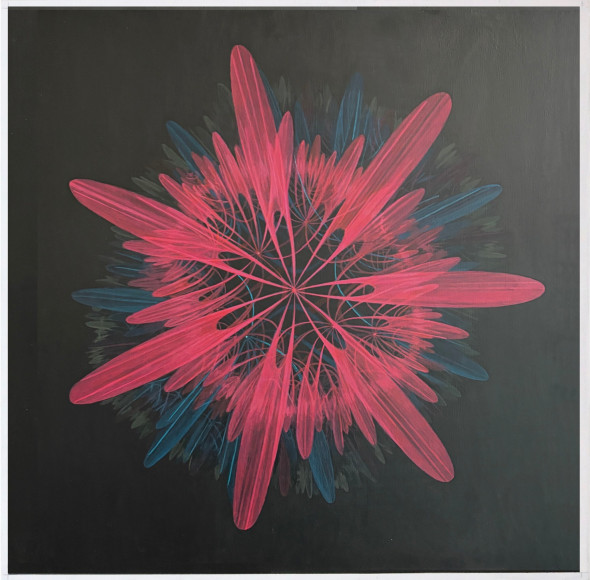 Melanie Smith. Psychoactive render 31, 2023, Pigments on veneered wood panel, 21 ⅝ x 21 ⅝ in.