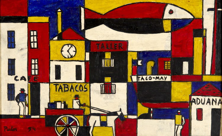 Manuel Pail&oacute;s, Puerto, 1954. Oil on artist board, 22 x 35 1/2 in. (55.9 x 90.2 cm.)