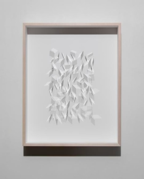 Gabriel de la Mora, CI / 931, 2017. Microscope coverslips on cardboard, 20 7/8 x 16 1/2 x 3 7/8 in. / 53 x 42 x 10cm.