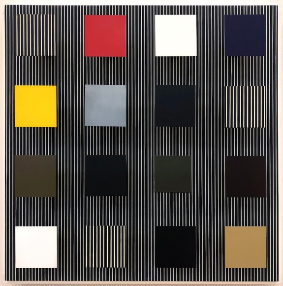 Jes&uacute;s Rafael Soto, Untitled [to Paolo], 1981. Acrylic on wood and metal, 24 3/8 x 24 3/8 x 5 7/8 in. (62 x 62 x 15 cm.)
