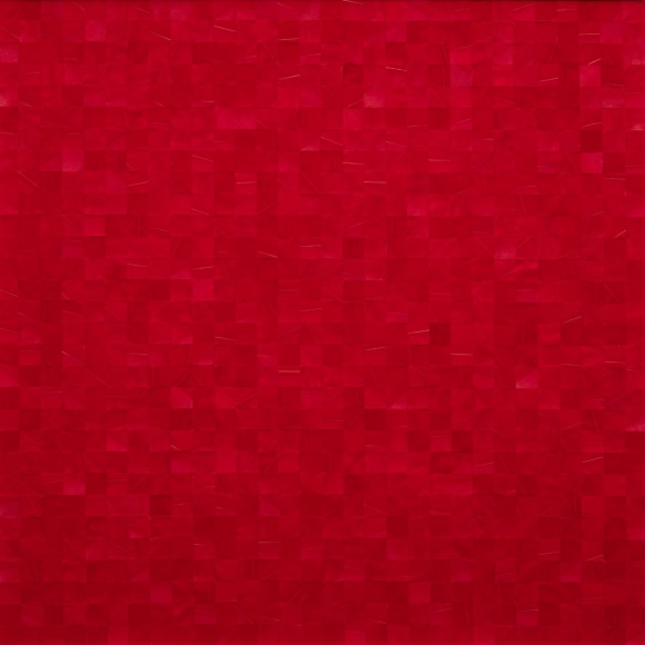 Gabriel de la Mora, 900 VI, 2020. Pigmented turkey feathers on museum cardboard, 16 7/8 x 16 7/8 x 1 9/16 in. (43 x 43 x 4 cm.)