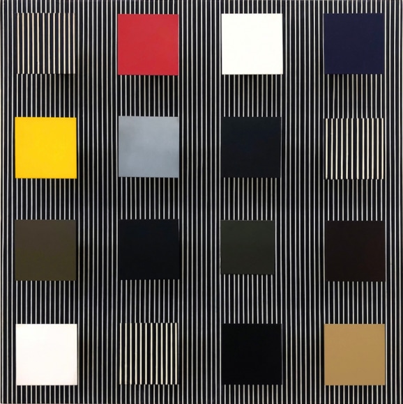 Jes&uacute;s Rafael Soto, Untitled [to Paolo], 1981. Acrylic on wood and metal, 24 3/8 x 24 3/8 x 5 7/8 in. (62 x 62 x 15 cm.)