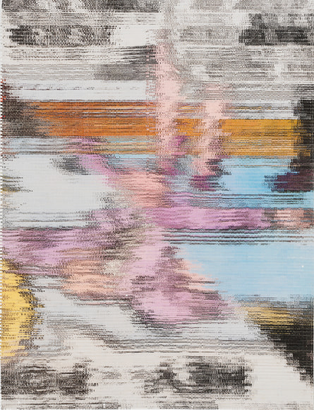 John Sparagana, Themesong Derivation, 2015. Multiple inkjet prints, sliced and mixed, on paper, 32 x 23 1/4 in. (81.3 x 59.1 cm.)