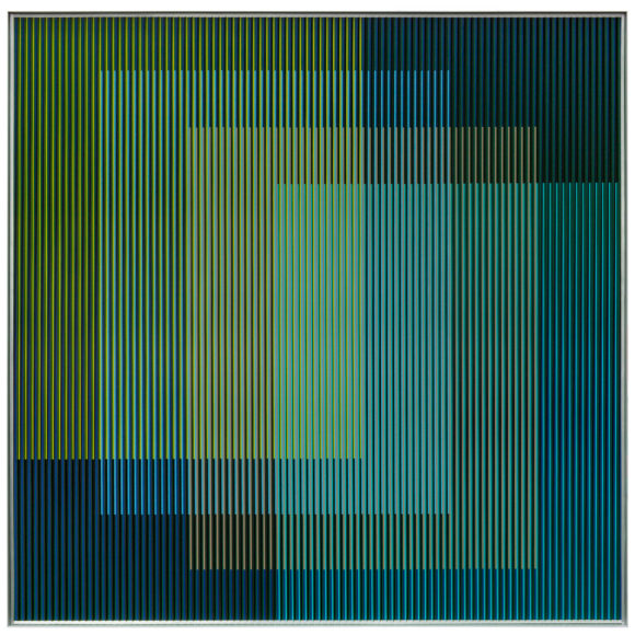 Carlos Cruz-Diez, Physichromie Panam 269, 2017. Chromography on aluminum, 39 5/16 x 39 5/16 in. (100 x 100 cm.)