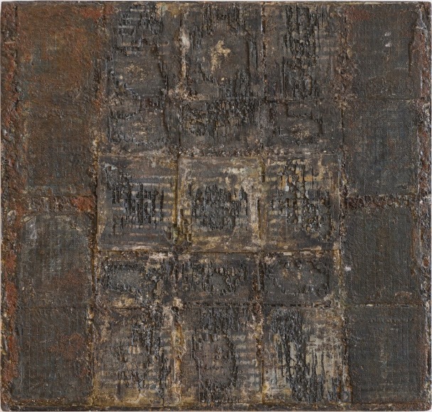 Elsa Gramcko, El castillo de Elsinor [Elsinore&rsquo;s Castle], 1963. Car battery cells and mixed media on Masonite,&nbsp;24 3/8 x 25 9/16 in. (62 x 65 cm.)