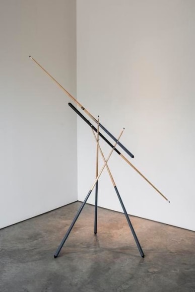 Dar&iacute;o Escobar, Juego a cinco manos (Five handed game), 2008. Wood, rubber, bronze, and plastic, 118 1/8 x 19 3/4 x 19 3/4 in. (300 x 50 x 50 cm).