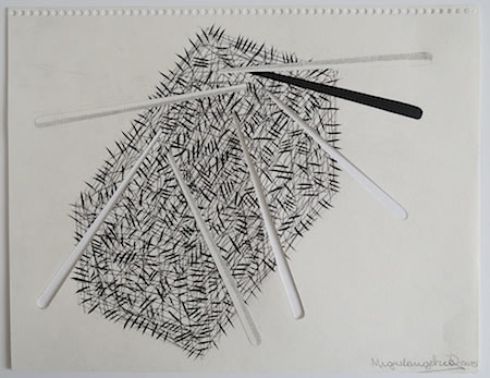 Miguel Angel Rios&nbsp;(b. 1943, Argentina: lives and works in New York/Mexico City). Drawing from the series, &quot;Endless&quot; Number 56. 2015. Ink and pencil on apepr and cut out. 11 x 14 1/8 in. / 28 x 35.8 cm.&nbsp;