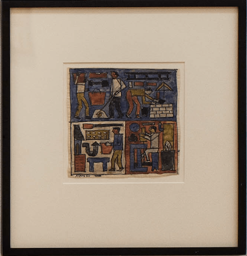 Julio Alpuy,  L&#039;Artisanat (Tres oficios), 1950. Ink and watercolor on paper, 6 5/8 x 6 3/4 in. / 16.6 x 17 cm.