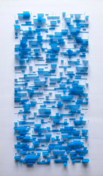 Gabriel de la Mora, Idea 596, 2011. 596 Post it flags and pencil on paper, 17 1/8 x 10 7/8 x 5 1/8 in. / 43.5 x 27.5 x 13 cm.