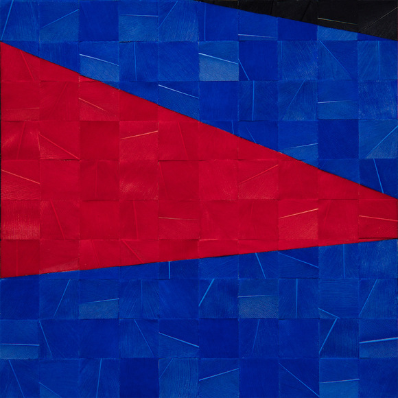 Gabriel de la Mora, 1,205 II (detail), 2020. Pigmented turkey feathers on museum cardboard, 16 7/8 x 16 7/8 x 1 9/16 in. (43 x 43 x 4 cm.)