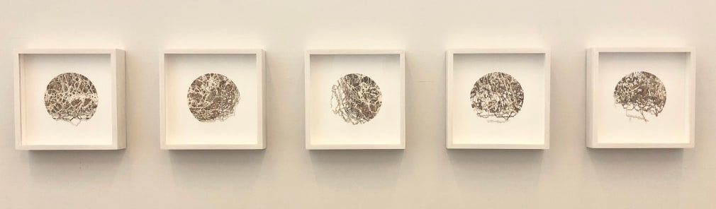 Gustavo D&iacute;az, Not yet titled [polyptych], 2019. Cut out paper and colored pencil, 9 5/8 x 9 5/8 x 2 in. (24.5 x 24.5 x 5.1 cm.) each.