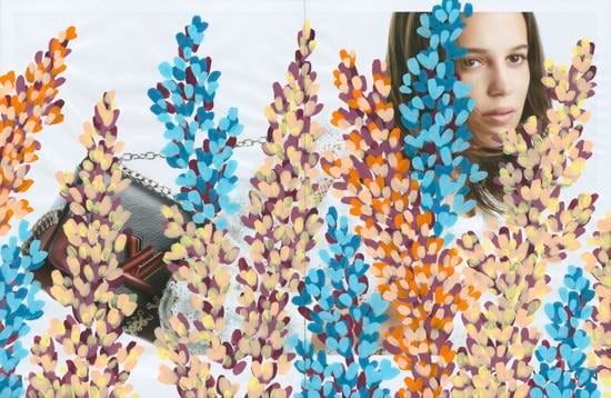Untitled (Alicia Vikander by Patrick Demarchelier for Louis Vuitton), 2016, 	Acrylic on Magazine Pages