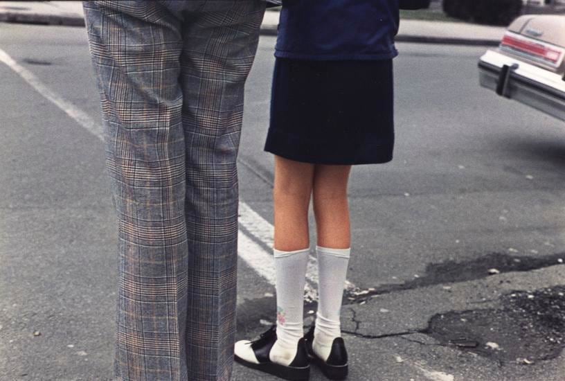 Girl and Man At Road, 1975, 	14 x 17 inch dye transfer print
