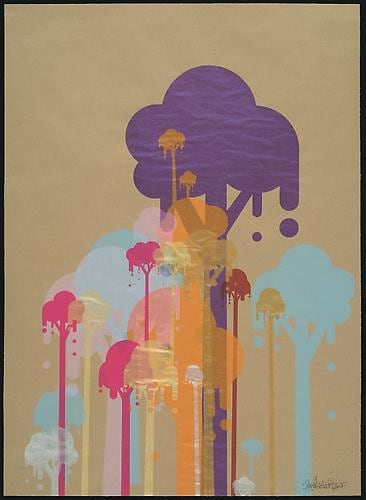 Ryan McGinness. Untitled (Ice Cream Trees).  2007.  36 x 25 inch unique silkscreen on craft paper.