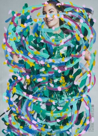 Untitled (Lily Aldrich by Patrick Demarchelier for Vogue, April, 2016), 2016, 	Acrylic on Magazine Page