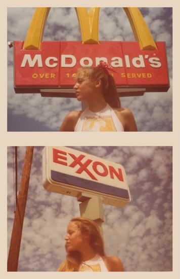 Jerry Hall. 1975, 	Two 3.25 x 4.5 inch unique vintage Kodak prints