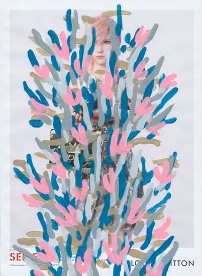 Untitled (Lightning of Final Fantasy for Louis Vuitton), 2016, 	Acrylic on Magazine Page