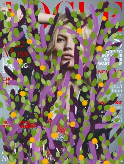 Untitled (Kate Moss by Craig McDean for British Vogue, May, 2016), 2016, 	Acrylic on Magazine Page