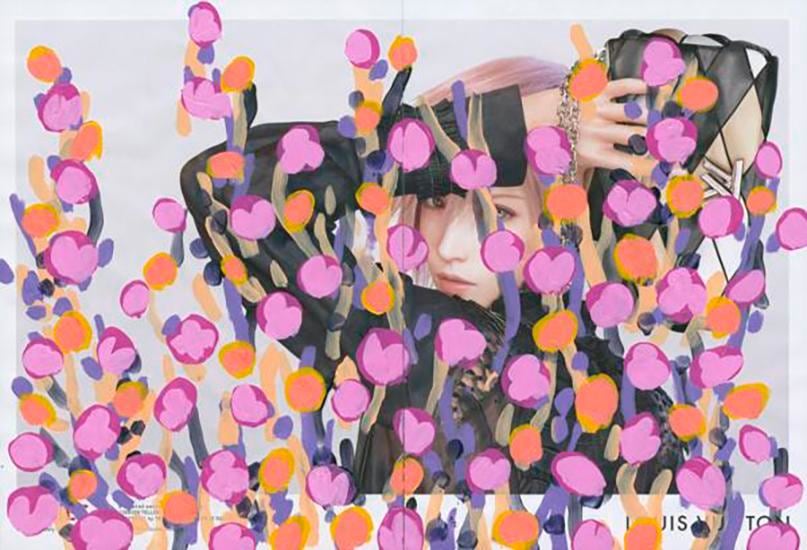 Untitled (Lightning of Final Fantasy for Louis Vuitton), 2016, 	Acrylic on Magazine Page