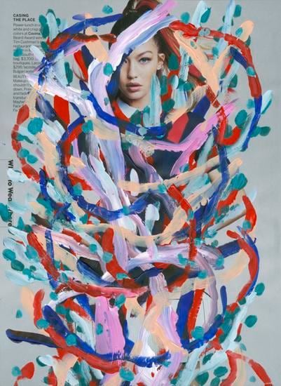 Untitled (Gigi Hadid by Patrick Demarchelier for Vogue, April, 2016), 2016, 	Acrylic on Magazine Page