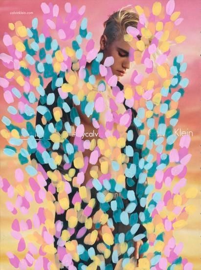 Untitled (Justin Bieber by Tyrone Lebon for Calvin Klein), 2016, 	Acrylic on Magazine Page