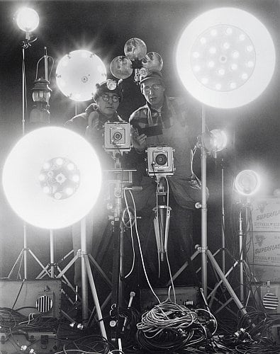 Link & George Thom with Flash Equipment Ignited, NYC, 1956